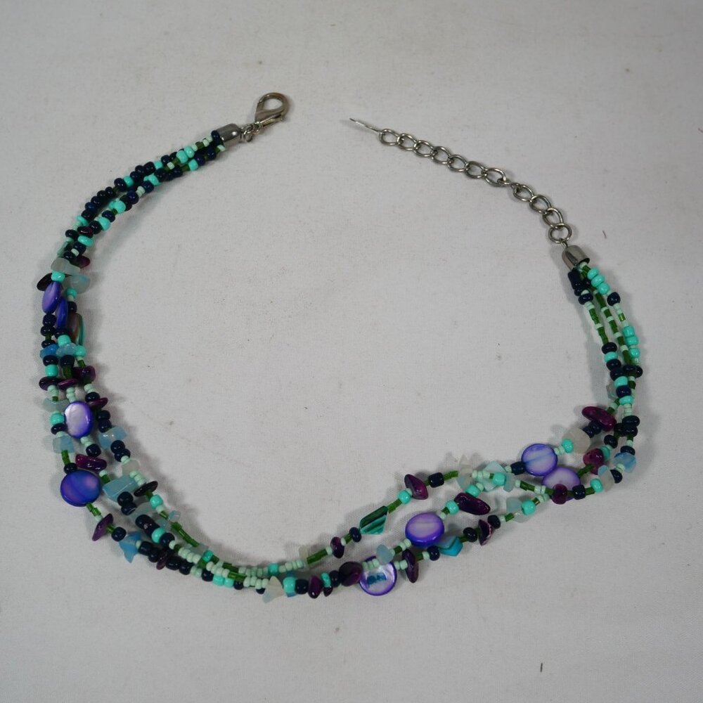 Handcrafted Beaded Necklace With Purple & Green Beads